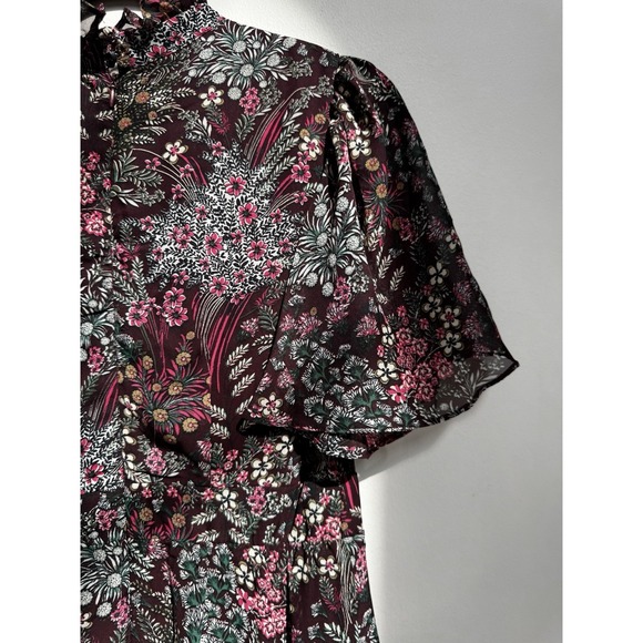 Julia Jordan Dark Floral Dress 4 Flutter Sleeve A-Line Romantic Cottagecore Midi - Picture 11 of 16